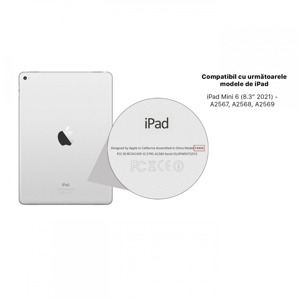 Husă magnetică cu spate acrilic, colțuri întărite și suport Stylus iPad mini 6, Roz