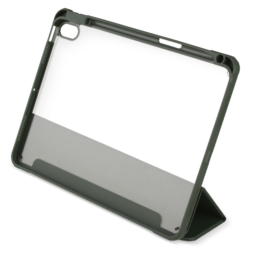 Husă magnetică cu spate acrilic, colțuri întărite și suport Stylus iPad Air 4 10.9, Army Green