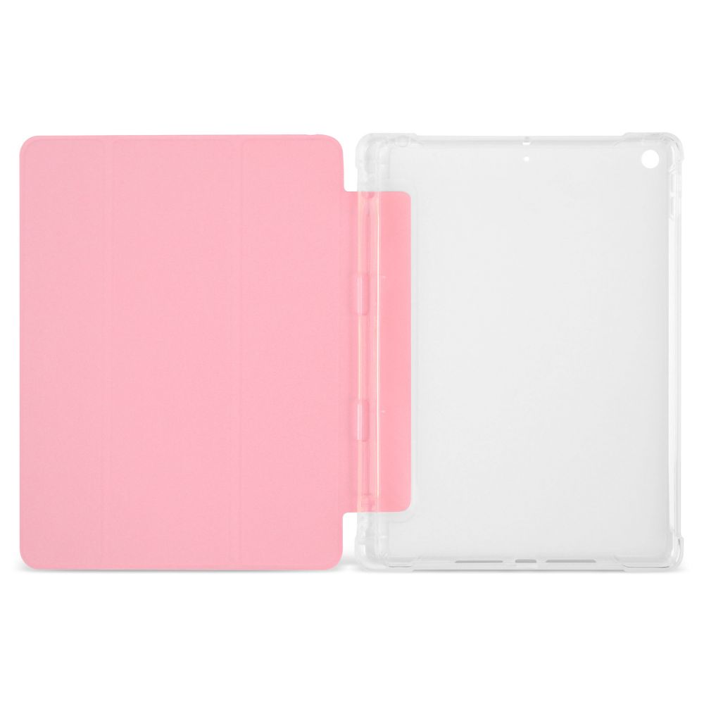 Husă magnetică cu spate transparent, colțuri întărite și suport Stylus iPad 7 / 8 10.2 inch Roz