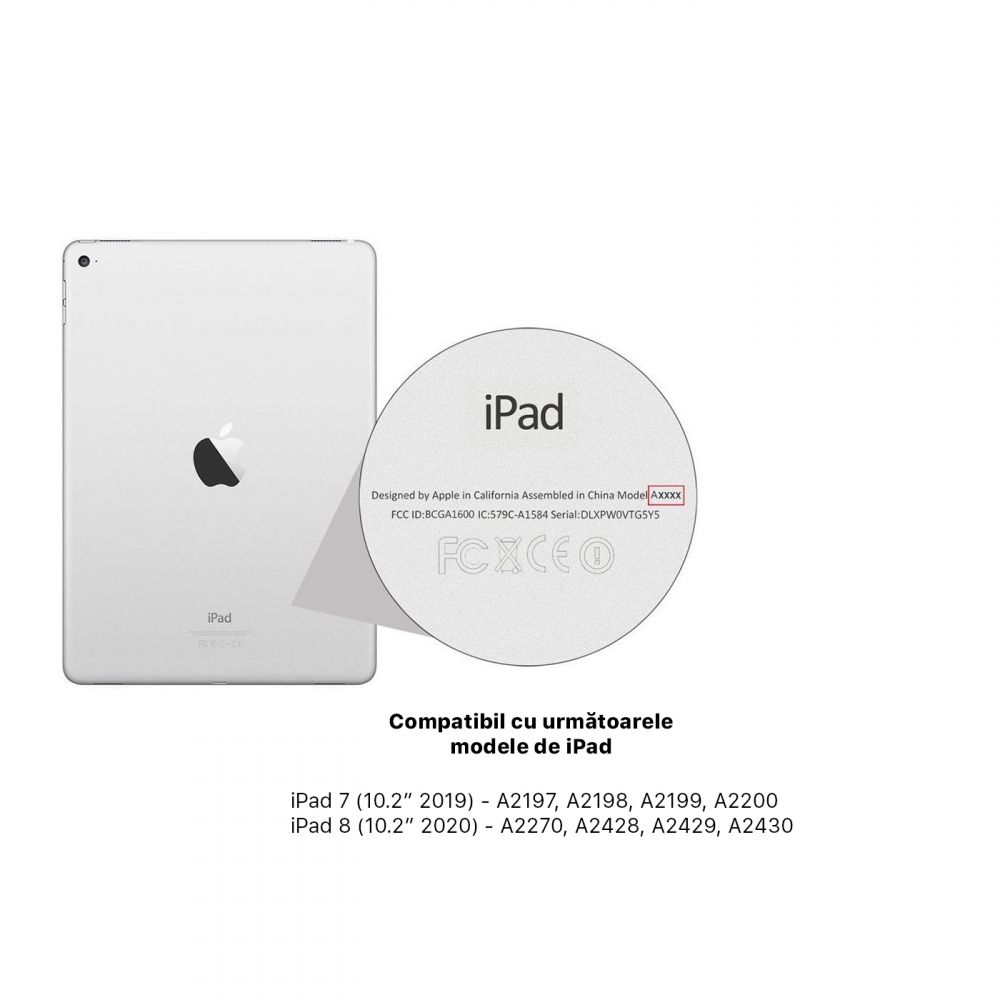 Husă magnetică cu spate transparent, colțuri întărite și suport Stylus iPad 7 / 8 10.2 inch Roz