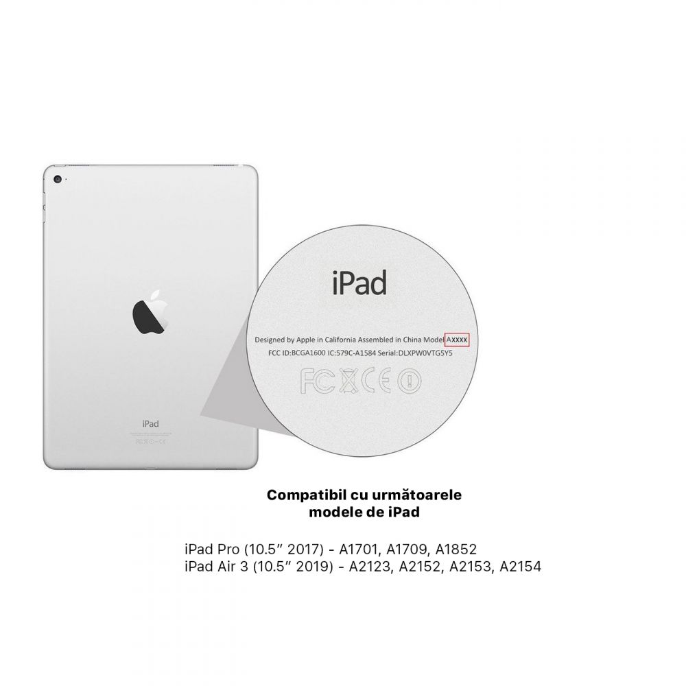Husă magnetică cu spate transparent și colțuri întărite iPad Air 3 / iPad Pro 10.5, Gri deschis