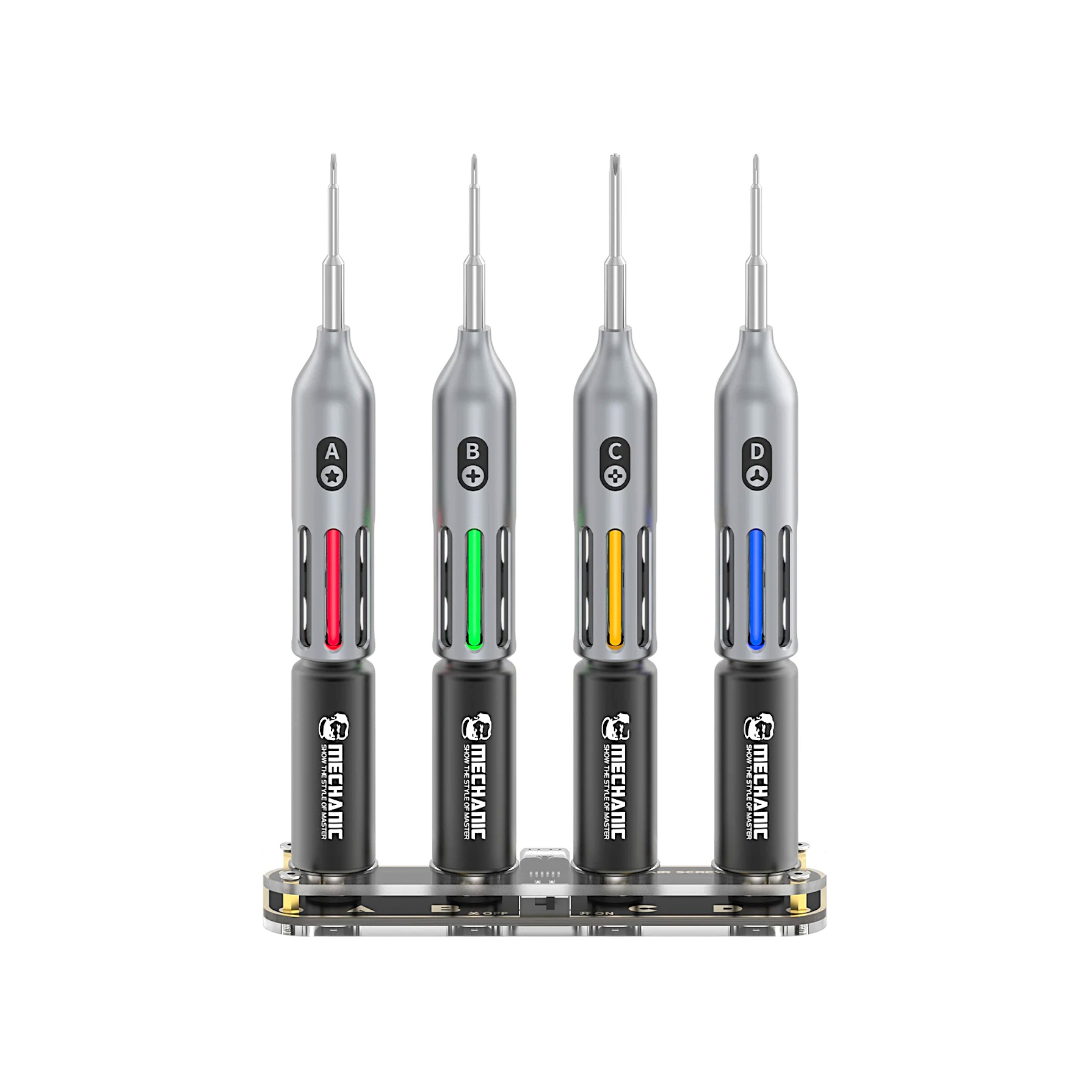 Set 4 surubelnite LED Mechanic Firefly cu statie magnetica de incarcare