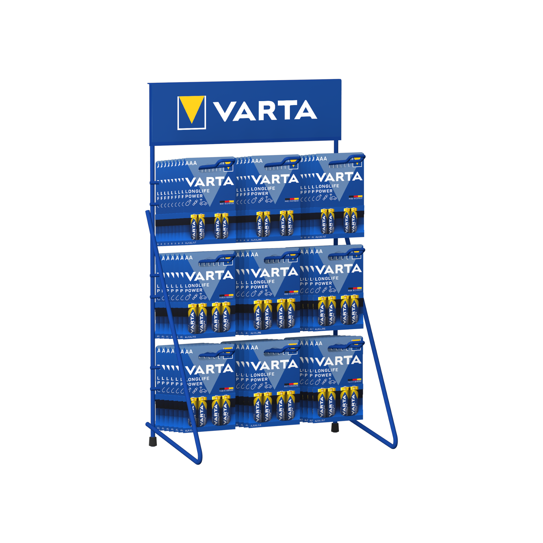 Stand metal de tejghea cu 9 carlige baterii Varta 20 cm