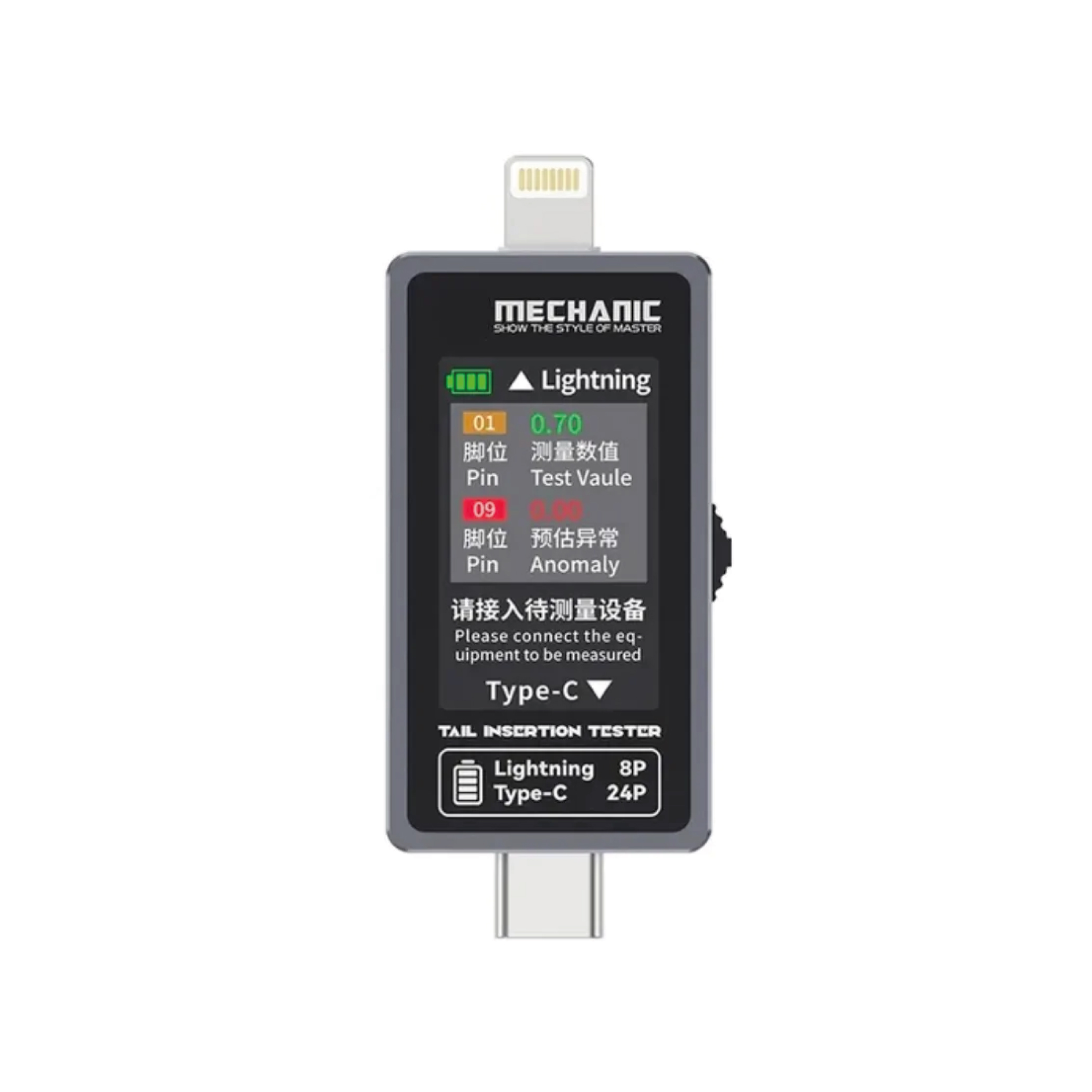 Tester diagnostic conector încărcare Lightning / USB-C Mechanic T-824 cu diagnoză