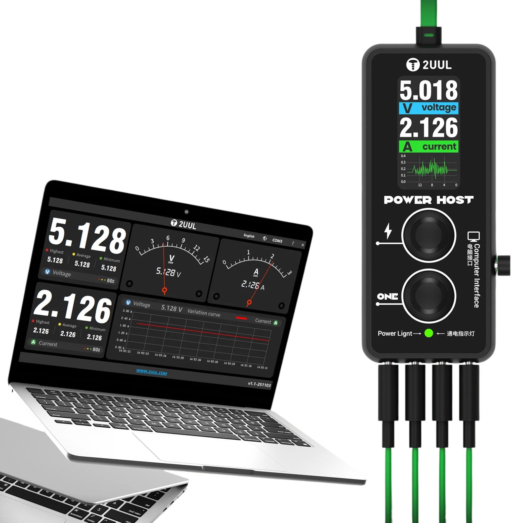 Tester USB ampermetru/voltmetru 2UUL PW15 cu diagnoză
