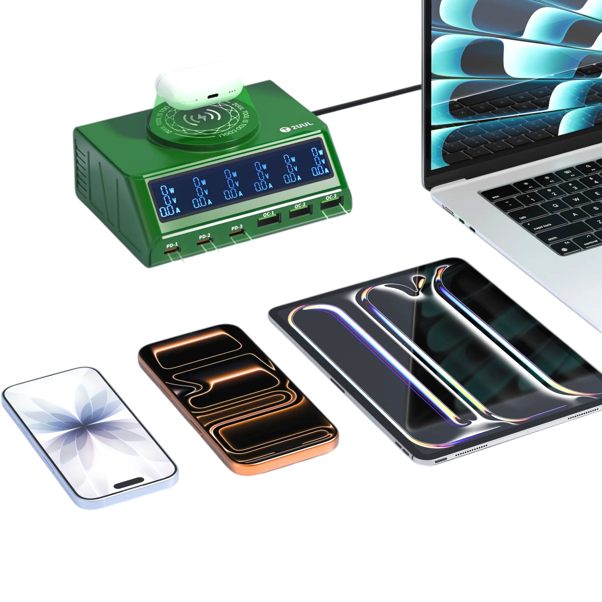 Statie de incarcare 110W PD+QC cu incarcare wireless si LCD PC11