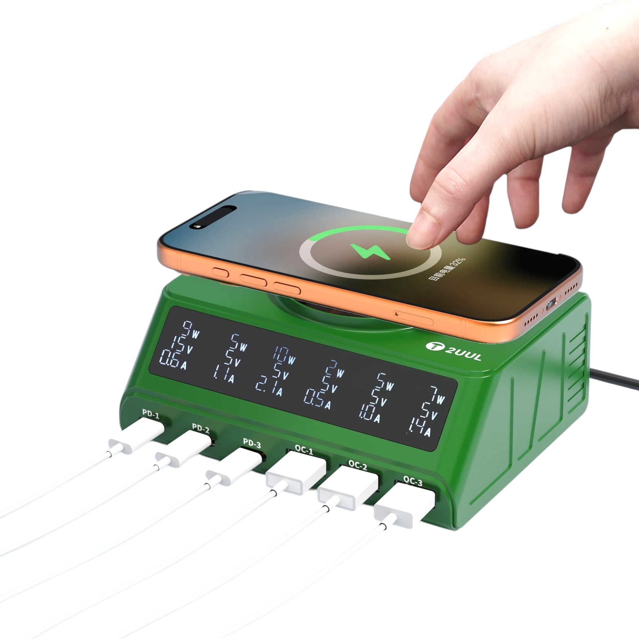 Statie de incarcare 110W PD+QC cu incarcare wireless si LCD PC11