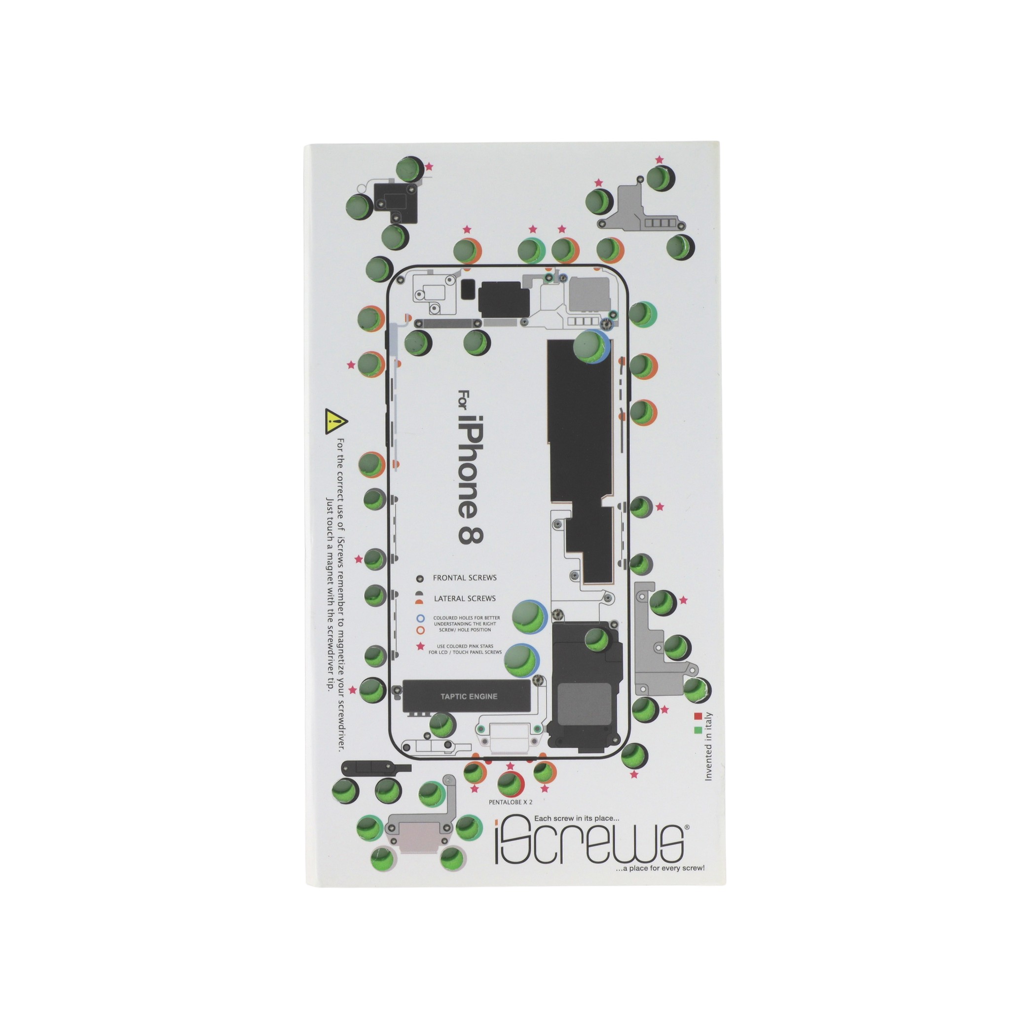 Organizer șuruburi iPhone 8 cu diagramă de demontare