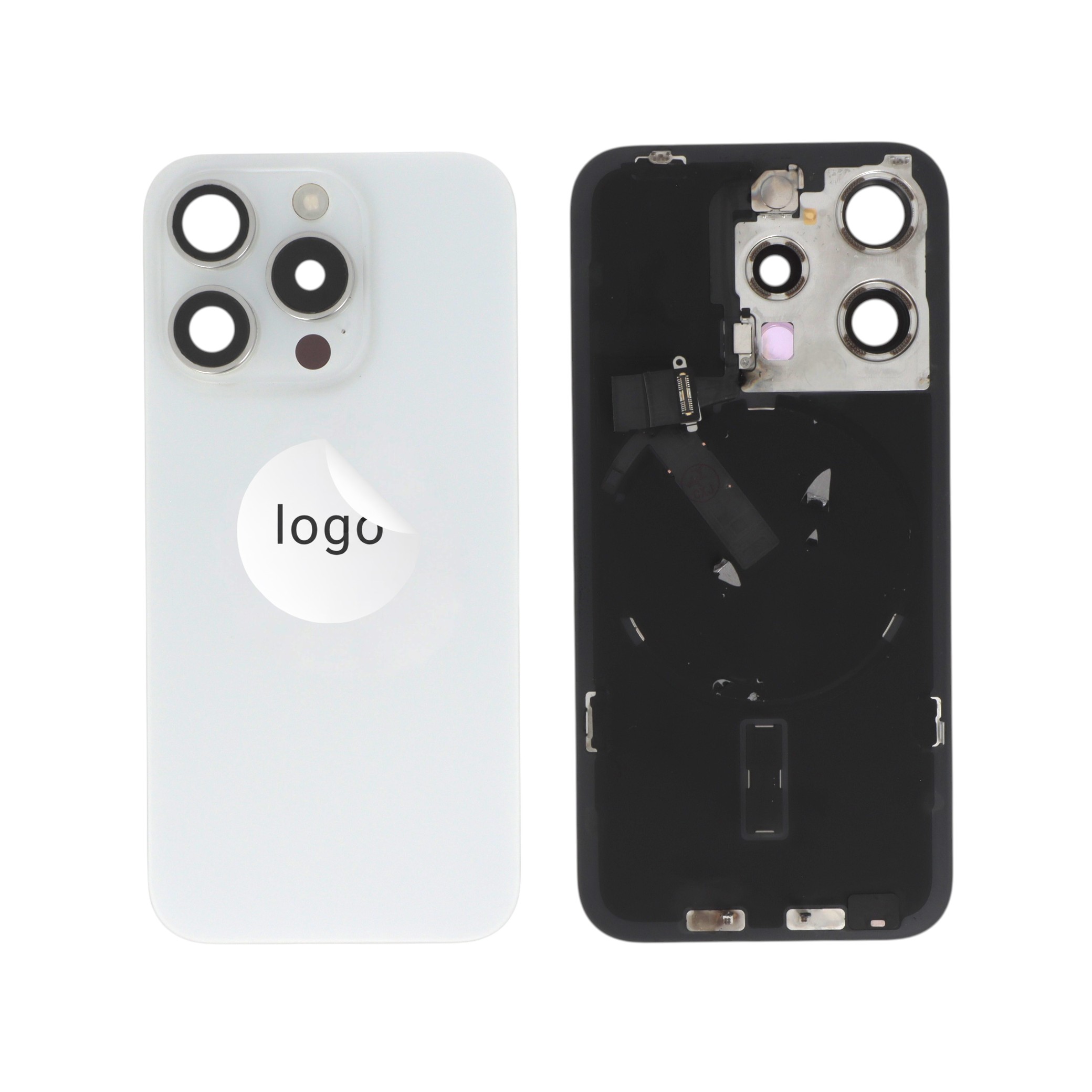 Capac spate White Titanium iPhone 15 Pro cu componente, Pulled A