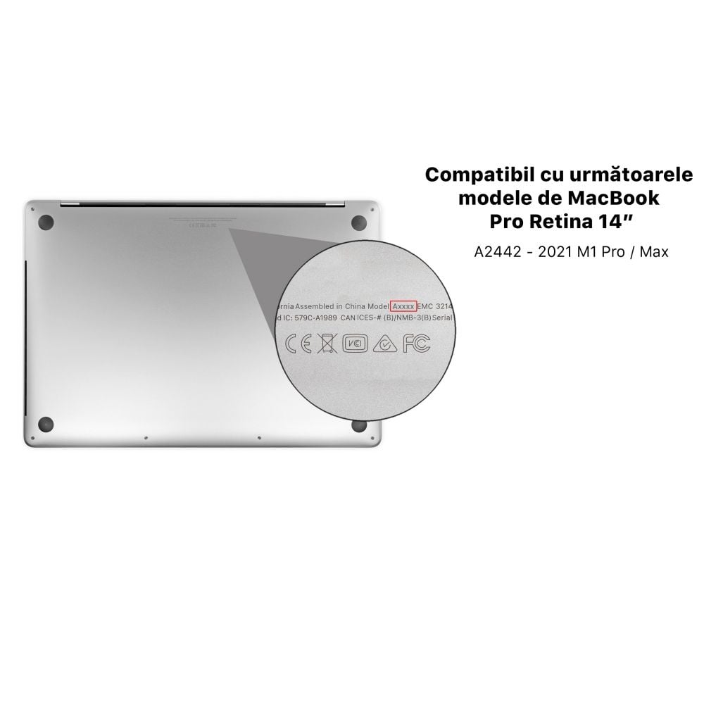 Carcasa de protectie pentru MacBook Pro M1 M2 14-inch A2442, A2779 - Negru Transparent Lucios