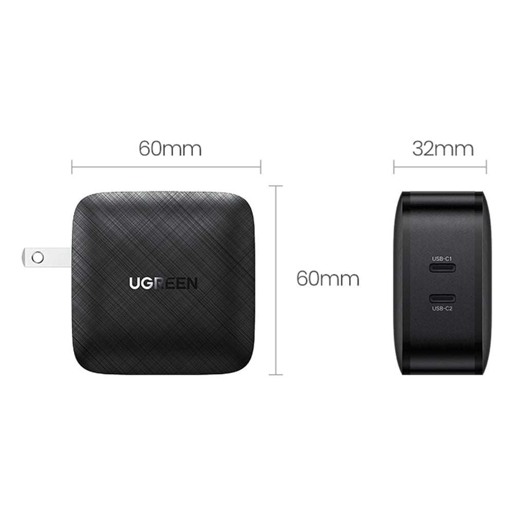 Charger, incarcator retea 240V, 2x USB Type-C PD GaN 66W, 3.3A - Ugreen (70867) - Negru