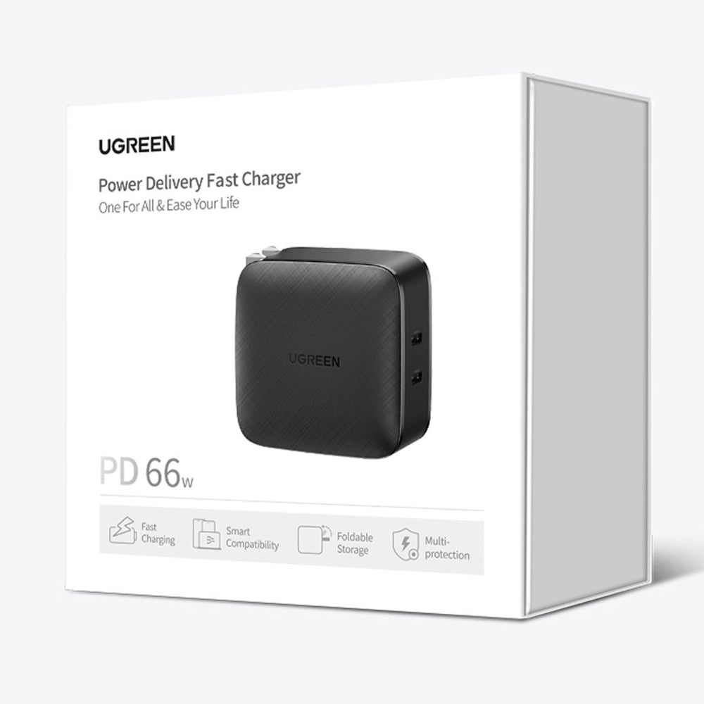 Charger, incarcator retea 240V, 2x USB Type-C PD GaN 66W, 3.3A - Ugreen (70867) - Negru