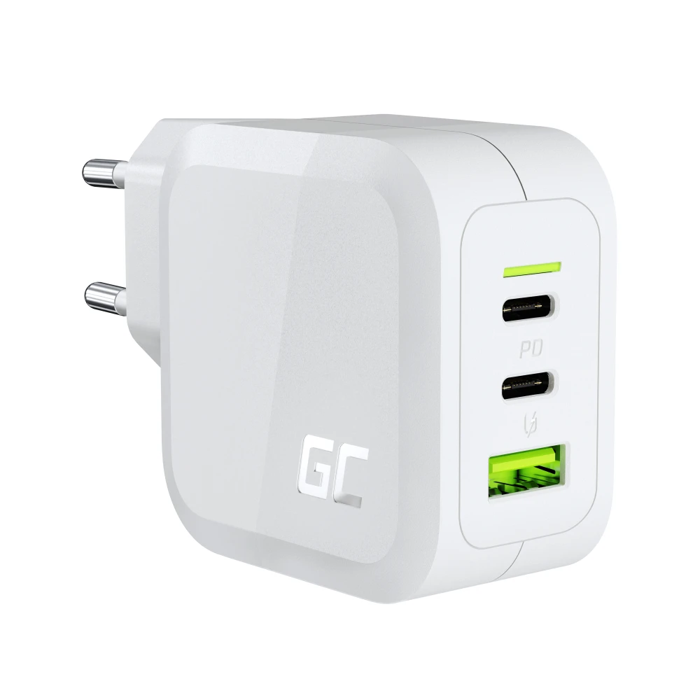 Charger, incarcator retea 240V, Green Cell, 65W GaN GC PowerGan, Fast Charging, Porturi: USB, 2x Type-C
